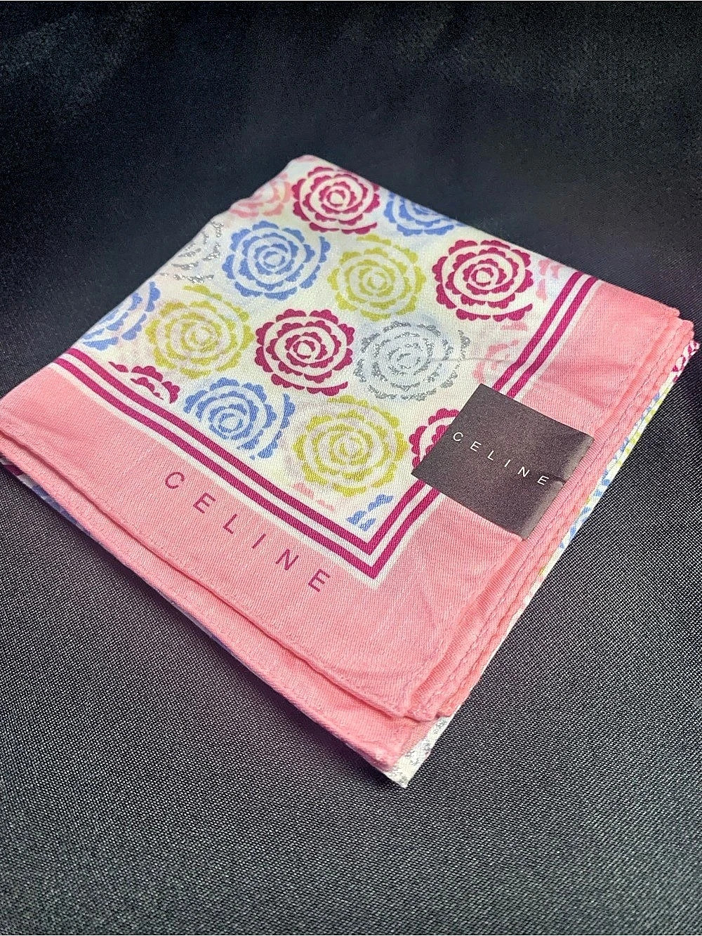 Celine Multicolor Rose Print Mini Scarf Like New